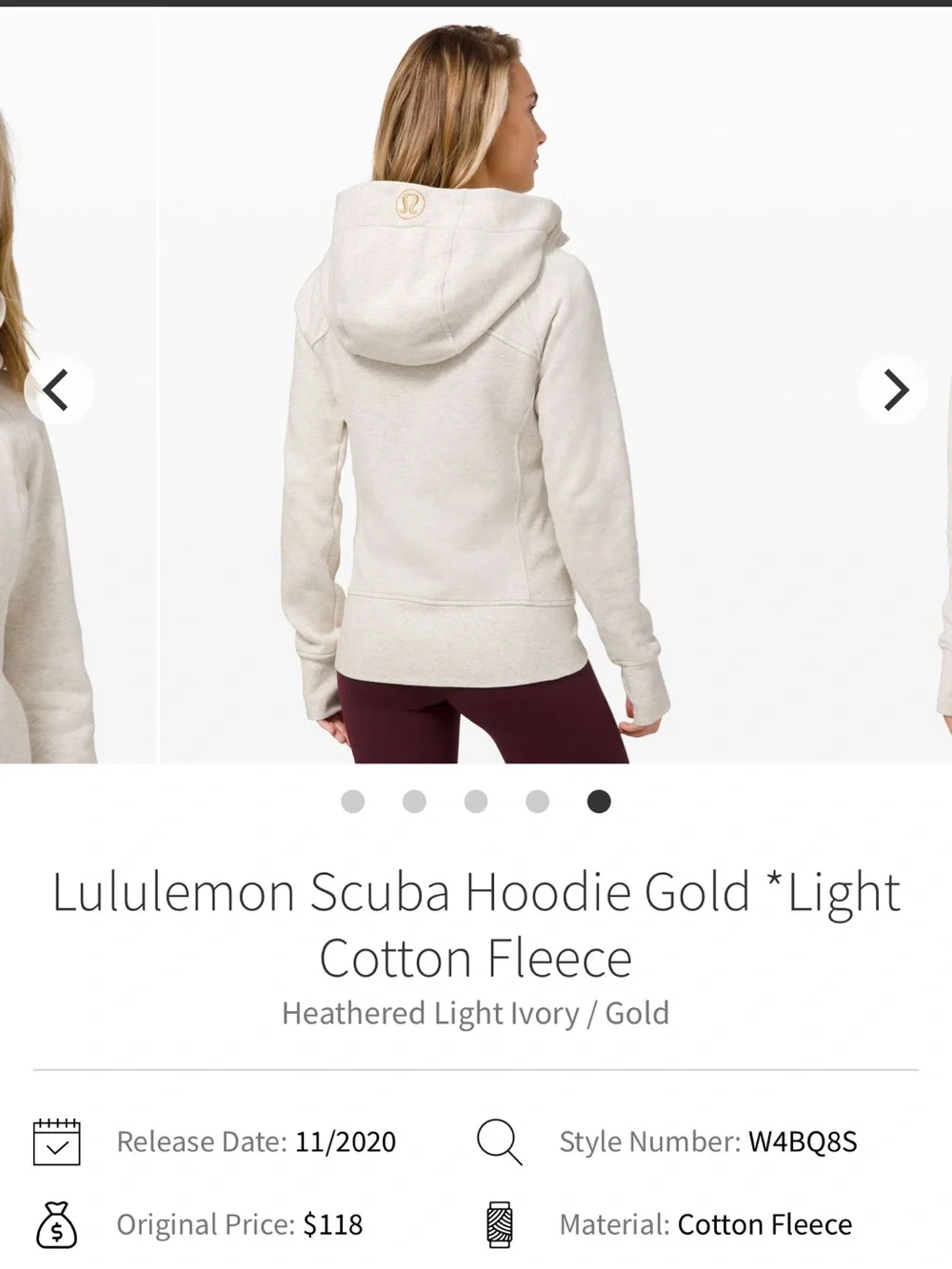 lululemon athletica Scuba Hoodie - Heathered Light Ivory with Gold Zip